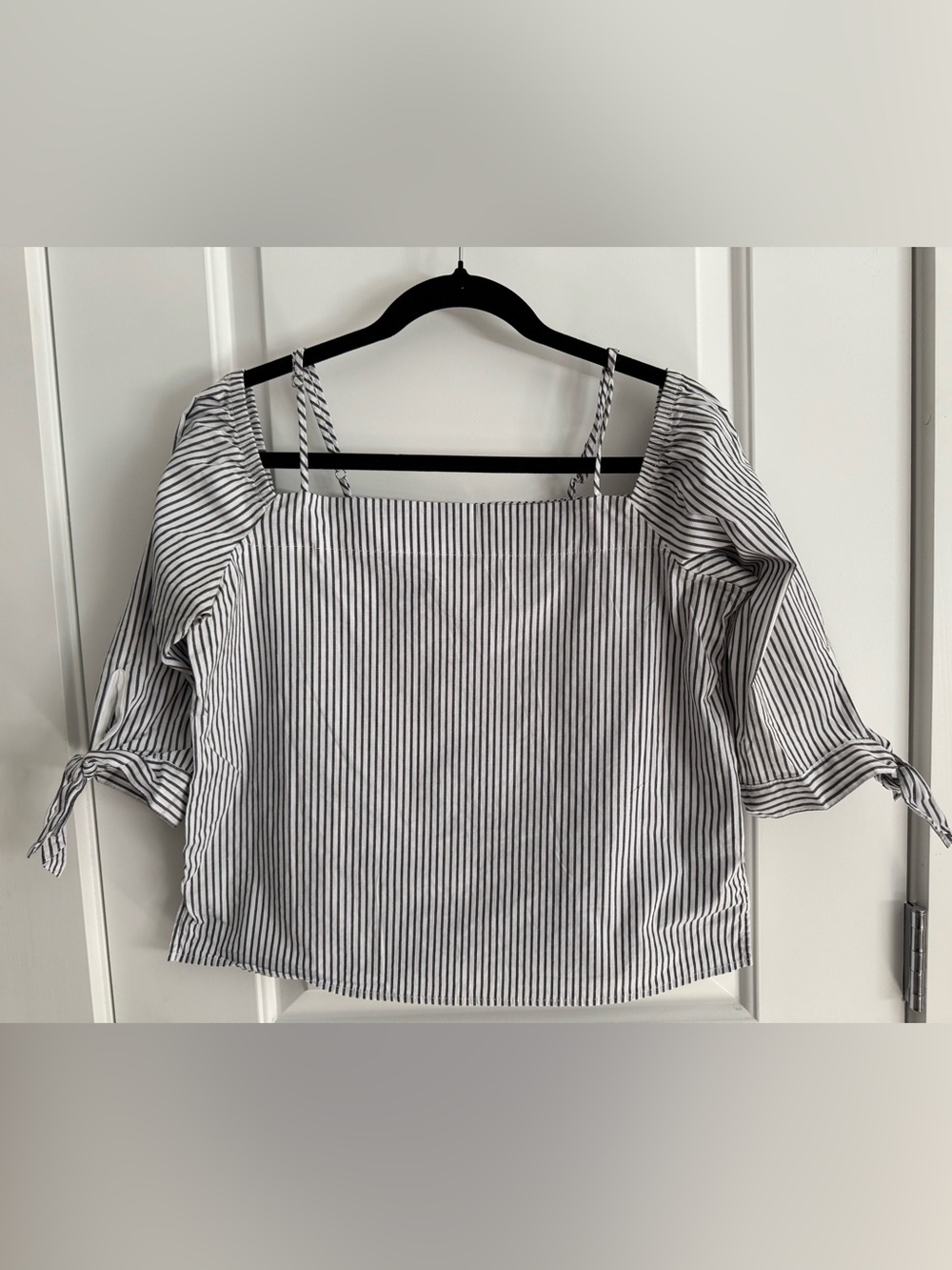 Guest Editor - Striped Off-Shoulder Women's Top - Black and White